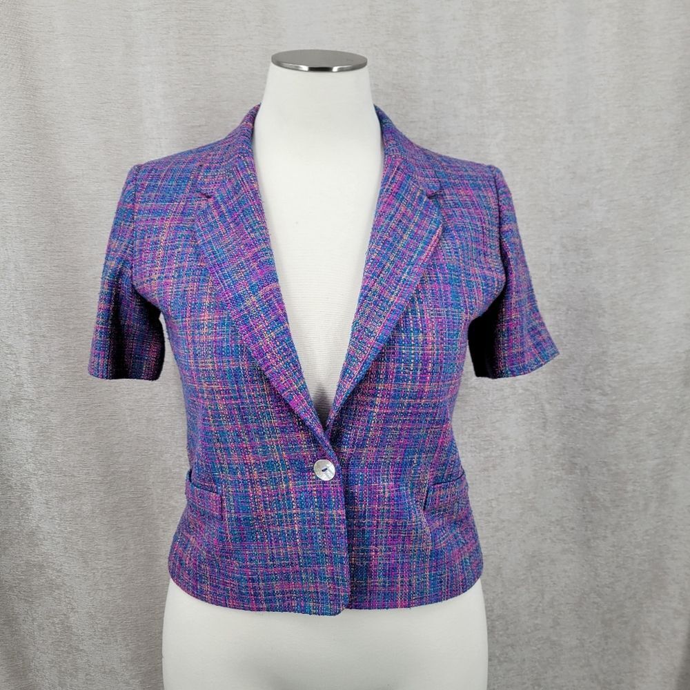 Vintage Silk Tweed Colorful Short Sleeve Blazer Jacket By Nicole Summers